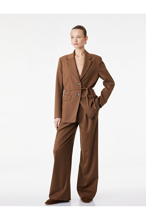 Comfortable Fit Pocketed Pleated Detailed High Waist Wide Leg Fabric Trousers
