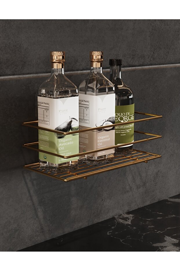 Gold Gold Plated Adhesive Bathroom Shelf Shower Shampoo Holder Wall Organizer Organizer