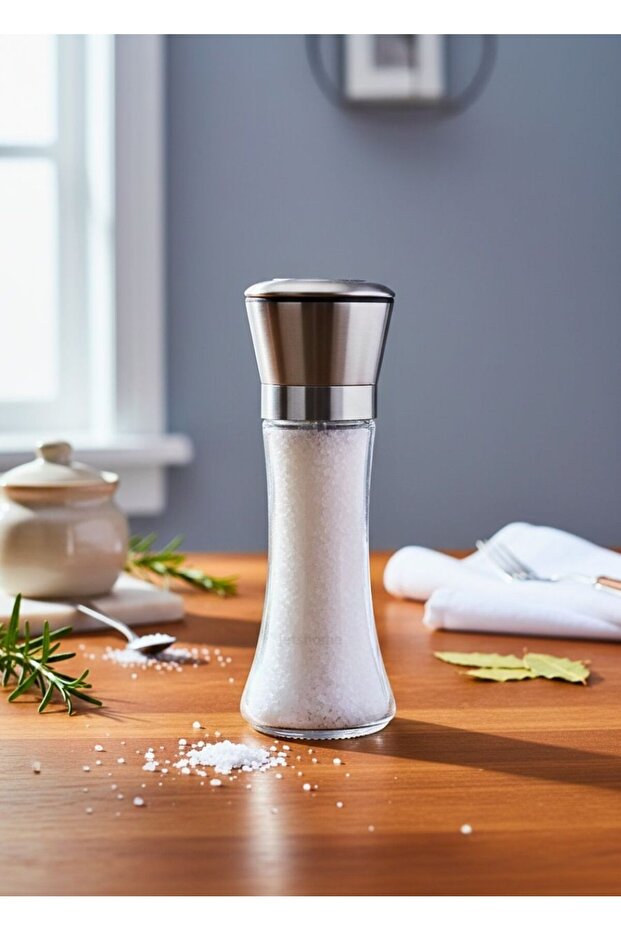 Luxury Steel Lid Glass Salt and Pepper Mill – 19 cm Modern Spice Grinder