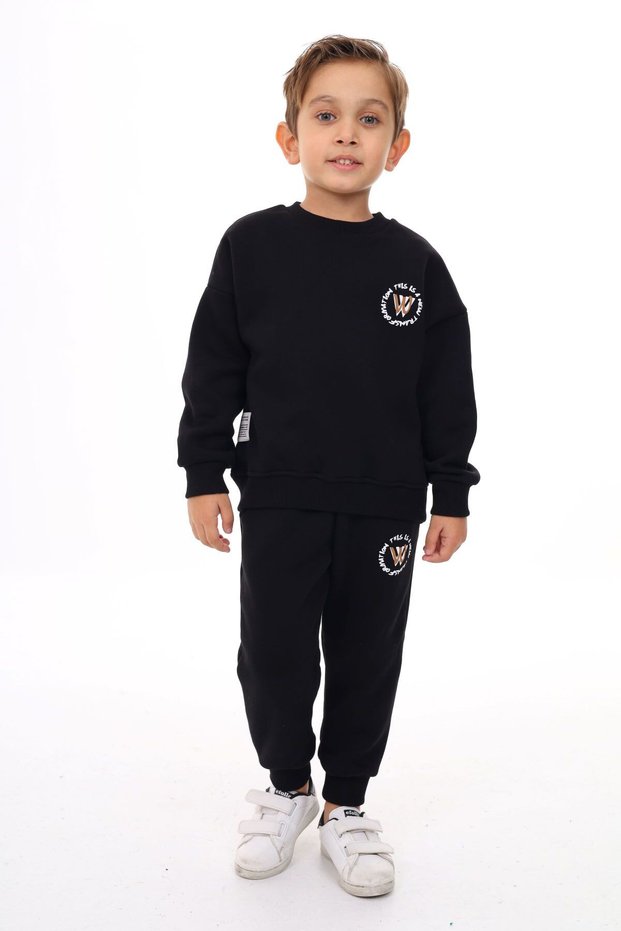 Boy's 2-Piece Set: Printed Crew Neck Sweatshirt & Jogger with Elastic Waistband and Pockets