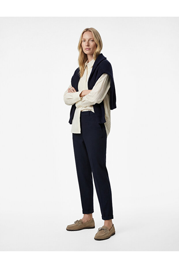 Straight Leg Viscose Blend Cigarette Pants with Pockets