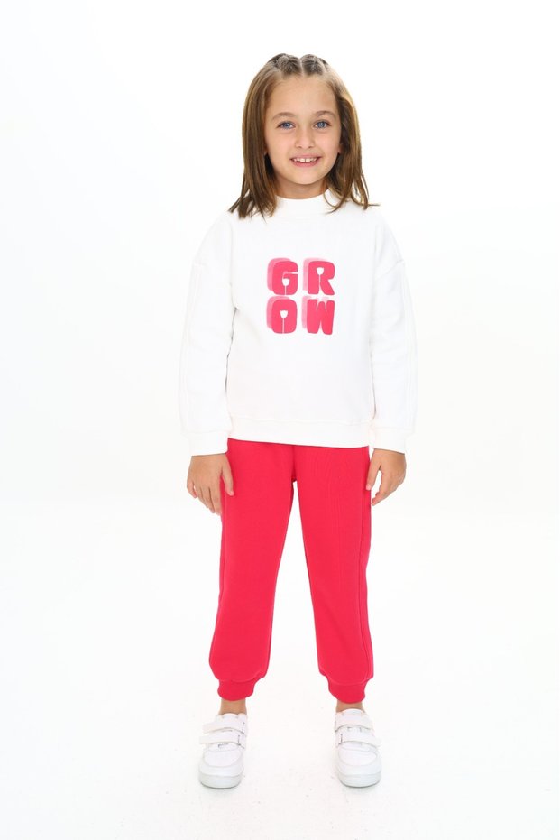 Girl's 2-Piece Set Printed Mock Neck Sweatshirt & Jogger Sweatpants with Elastic Waistband and Cuffs