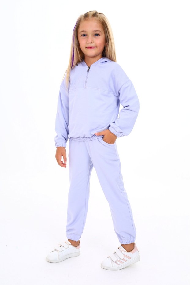 Girl's 2-Piece Set: Hooded Half-Zip Sweatshirt & Pocket Jogger with Elastic Waistband