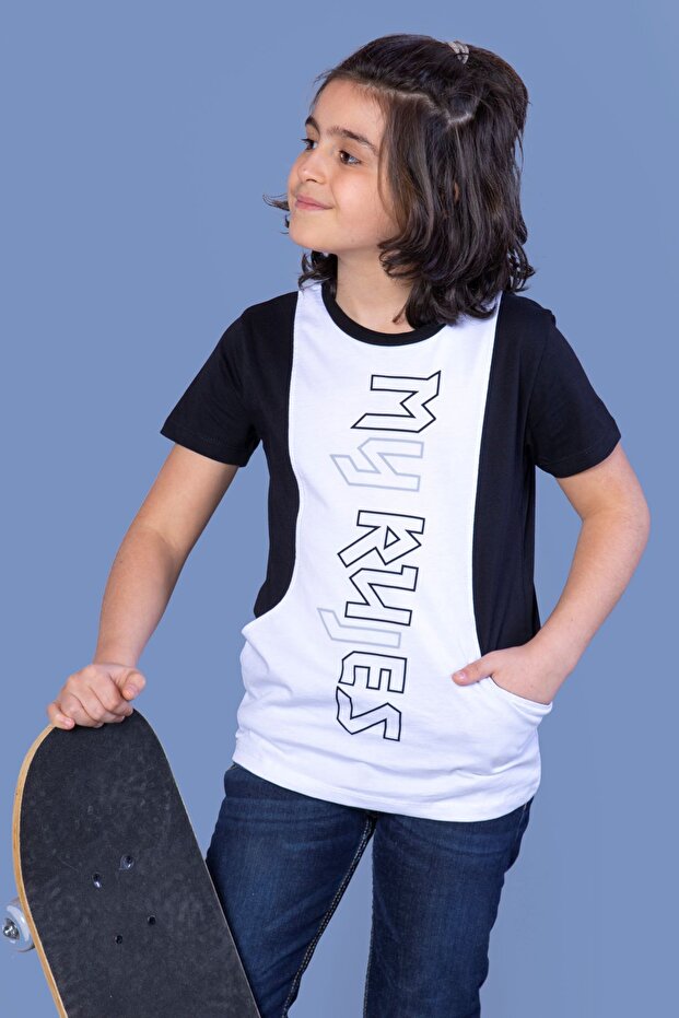 Boy's Printed Crew Neck Pocket Short Sleeve T-Shirt - Color Block