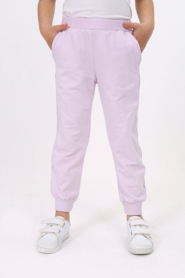 Girl's Basic Jogger Sweatpants with Ribbed Waistband and Pockets, 2 Yarns