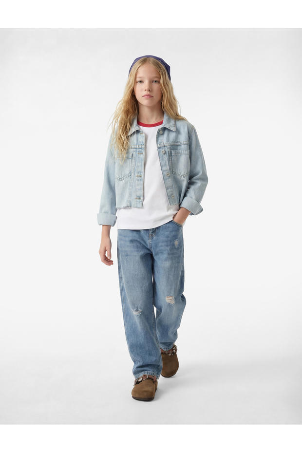 Mom Fit Denim Trousers with Cotton Pockets