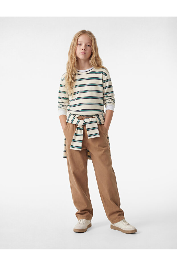 Cotton Crew Neck Long Sleeve Striped T-Shirt