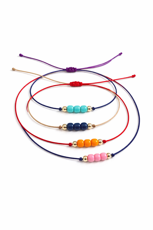 Set of 4 Minimal Anklets – Red, Blue, Gold and Purple Adjustable with String