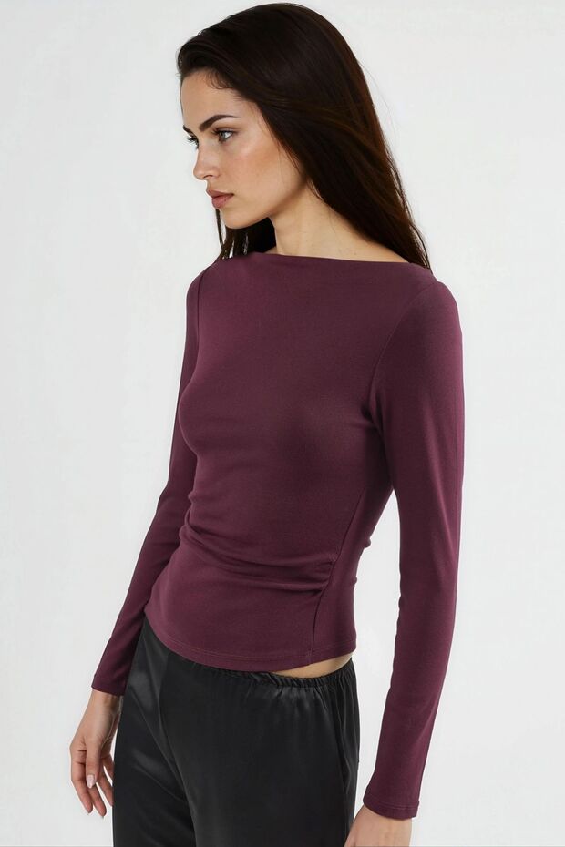 BUSEM Kayık Yaka Pamuklu Bluz - 4