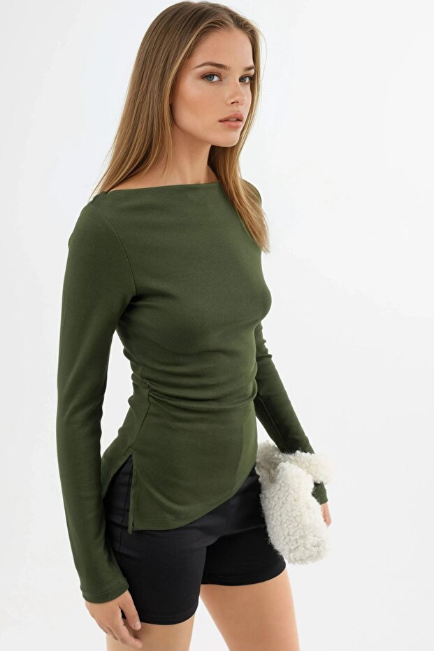 BUSEM Kayık Yaka Pamuklu Bluz - 2