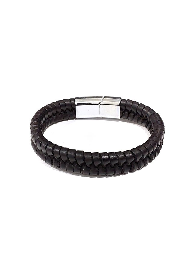Noble Black Woven Genuine Leather Men's Bracelet-66
