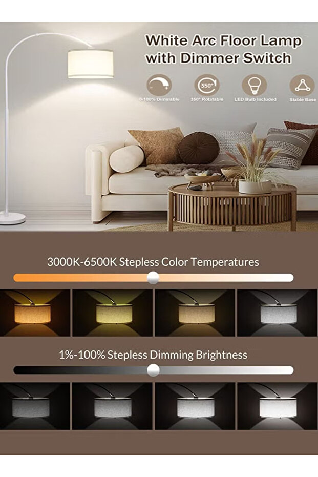 Modern LED Arc Floor Lamp with Remote Control - 3