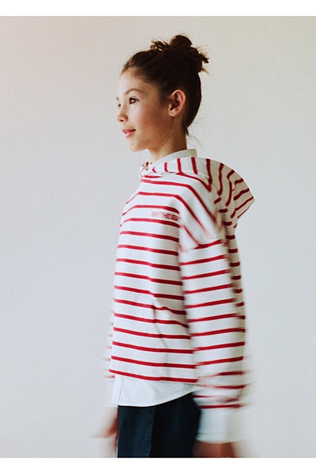 Çizgili kapüşonlu sweatshirt - 3