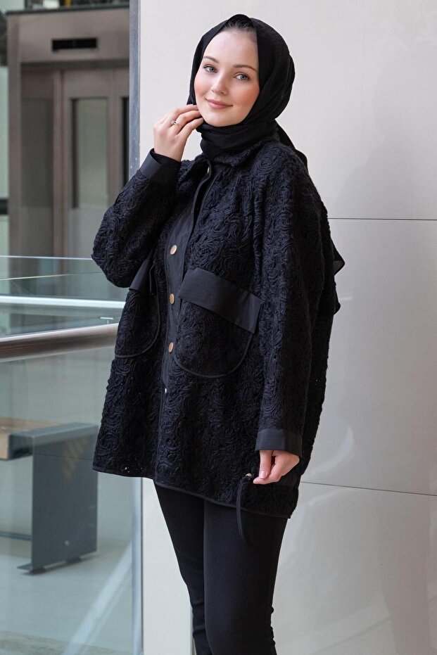 سترة شفافة منقوشة بالحياكة - 1