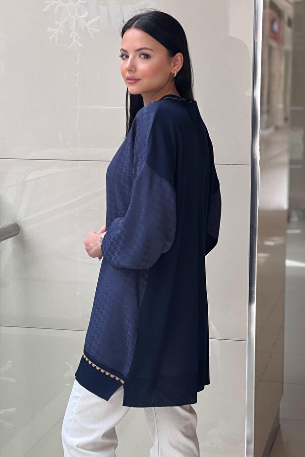 Ribbed Houndstooth Patterned Jacquard Tunic - 3