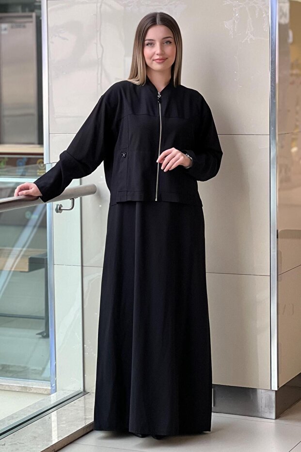 Ceketi Bambu Detaylı Elbiseli Takım - 1