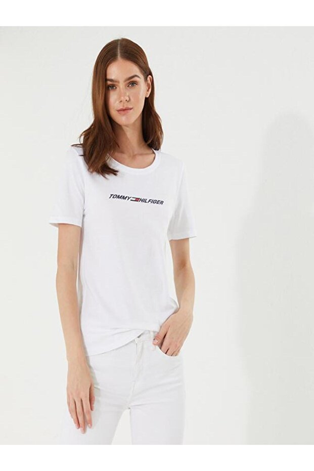 تي شيرت Tommy Sport نسائي برقبة دائرية عادية - Th Optic White