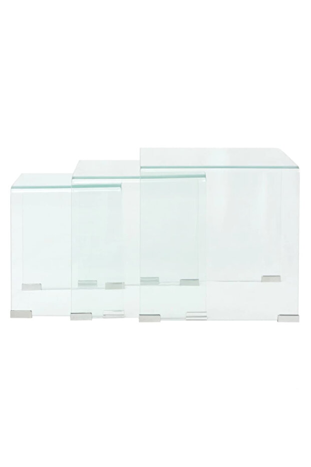 Stackable table set, transparent tempered glass, three pieces - 6