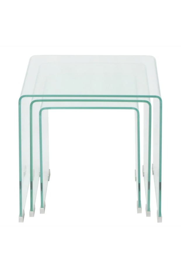 Stackable table set, transparent tempered glass, three pieces - 2
