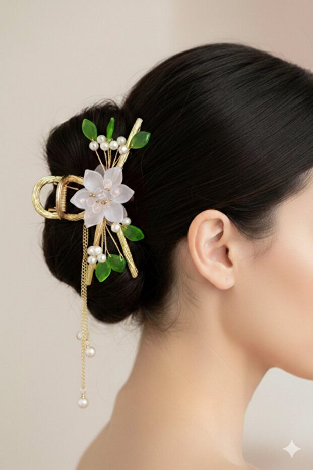 DESIGN ACRYLIC FLOWER PEARL DANGER METAL LATCH BUCKLE