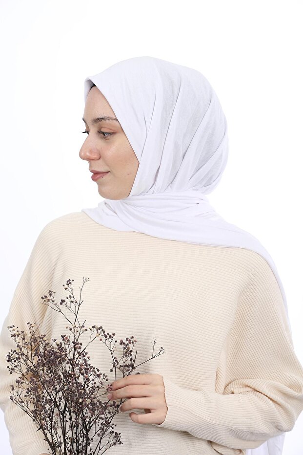 Hijab Combed Shawl Plain White - 7