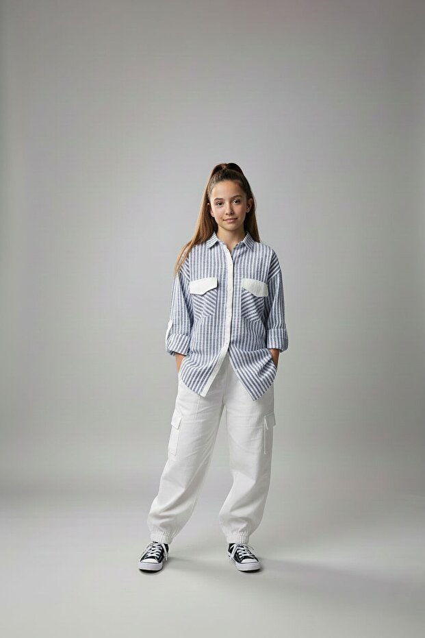 Indigo Girls' Striped Shirt and Cargo Pants 2-Piece Set 23298