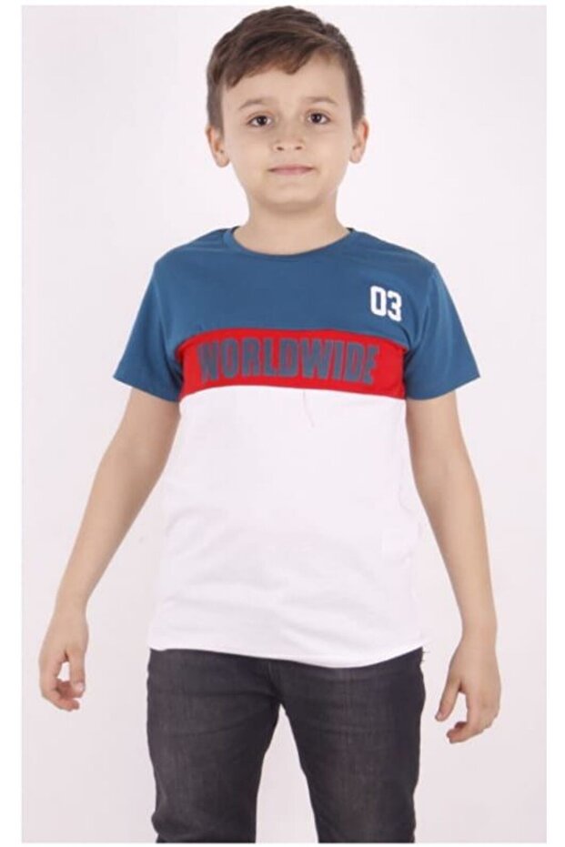 Boy's Printed Crew Neck Short Sleeve T-Shirt - Color Block