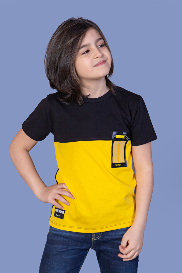 Boy's Printed Crew Neck Short Sleeve T-Shirt - Color Block