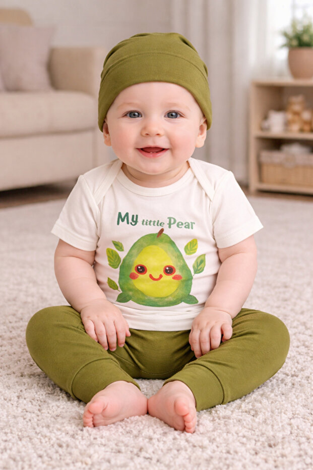 Avocado Patterned Bottom Top 3 Piece Set