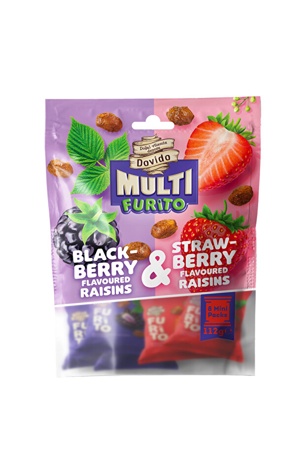 Dovido Multi Furito Doğal Çilek&Böğürtlen Aromalı Kuru Üzüm- 112 gr. (8 adet * 14gr.)