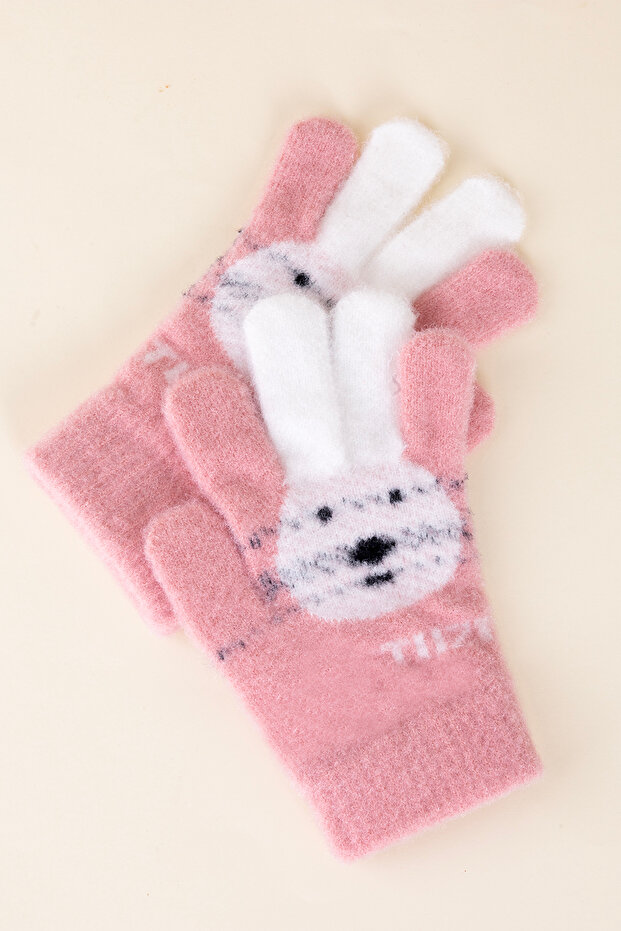 Renkli Kulaklı Pembe Eldiven - 4