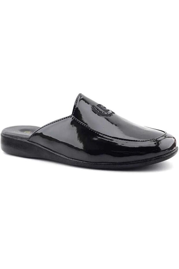 289 Men's Embroidered Black Patent Leather Groom Slippers