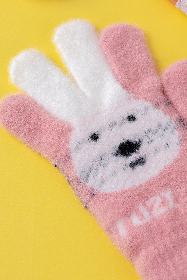 Renkli Kulaklı Pembe Eldiven - 3