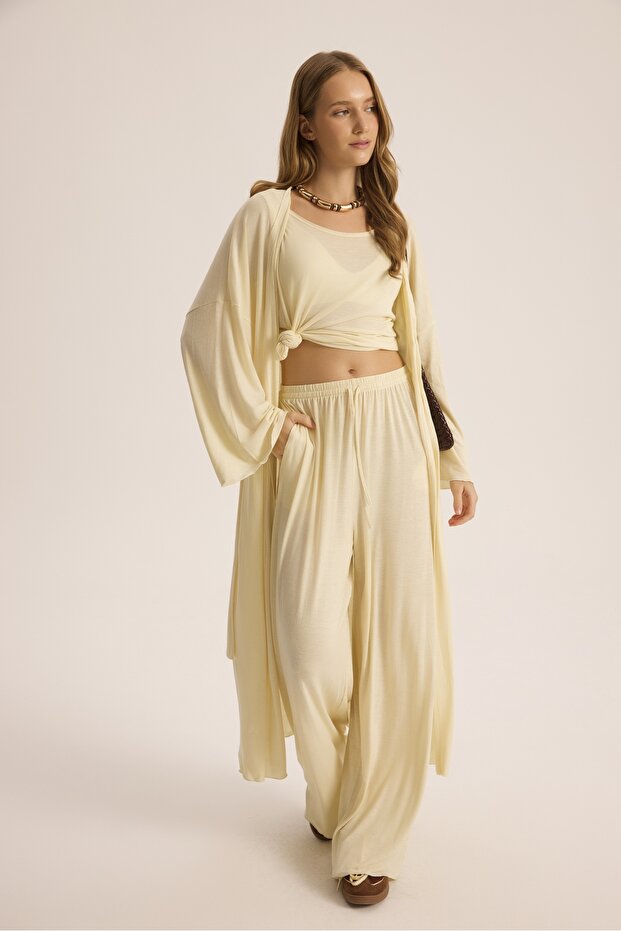 Raina Sarı Kimono Basic Üçlü Takım - 1