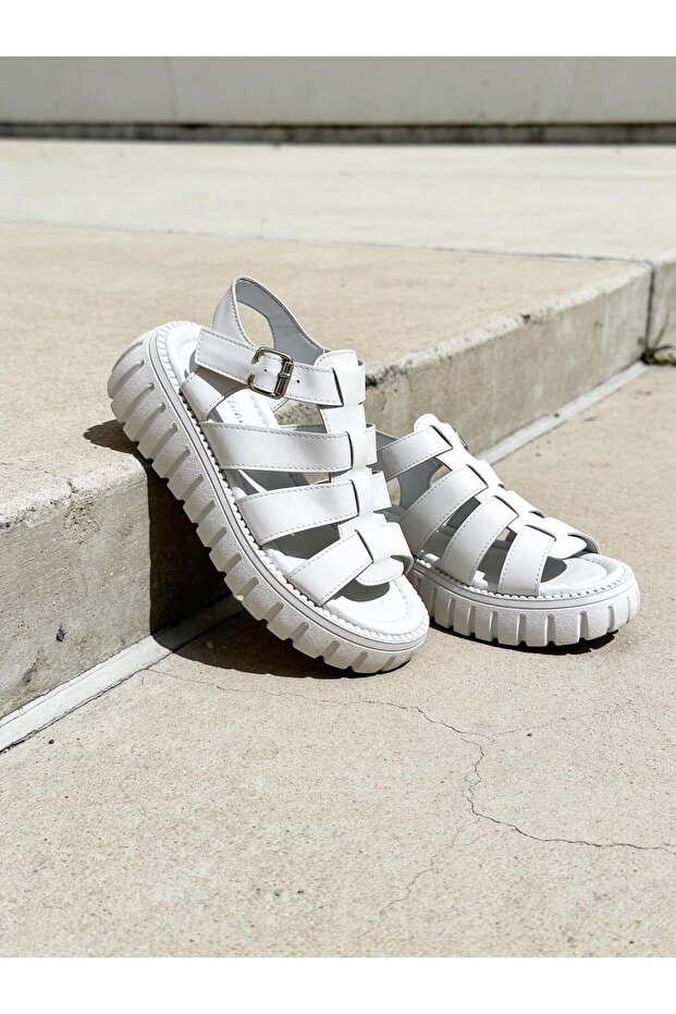 Kadın Deri Kalın Taban Sandalet - 5