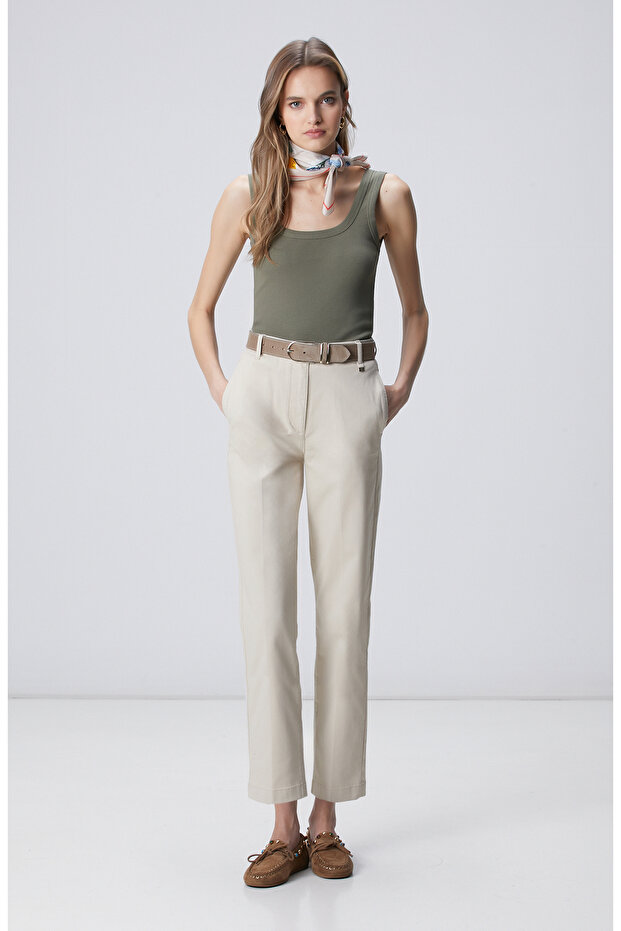 Bej Basic Casual Pantolon - 1