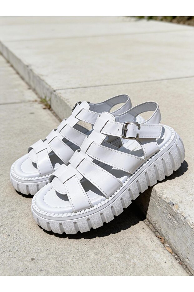 Kadın Deri Kalın Taban Sandalet - 1