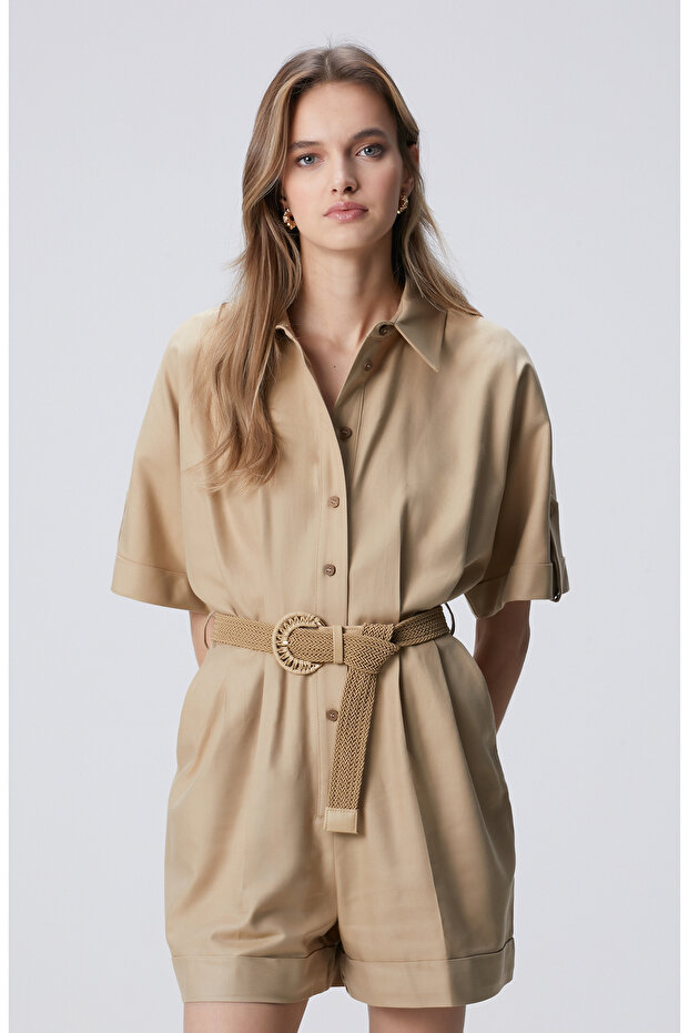 Bej Kısa Kollu Tulum - 3