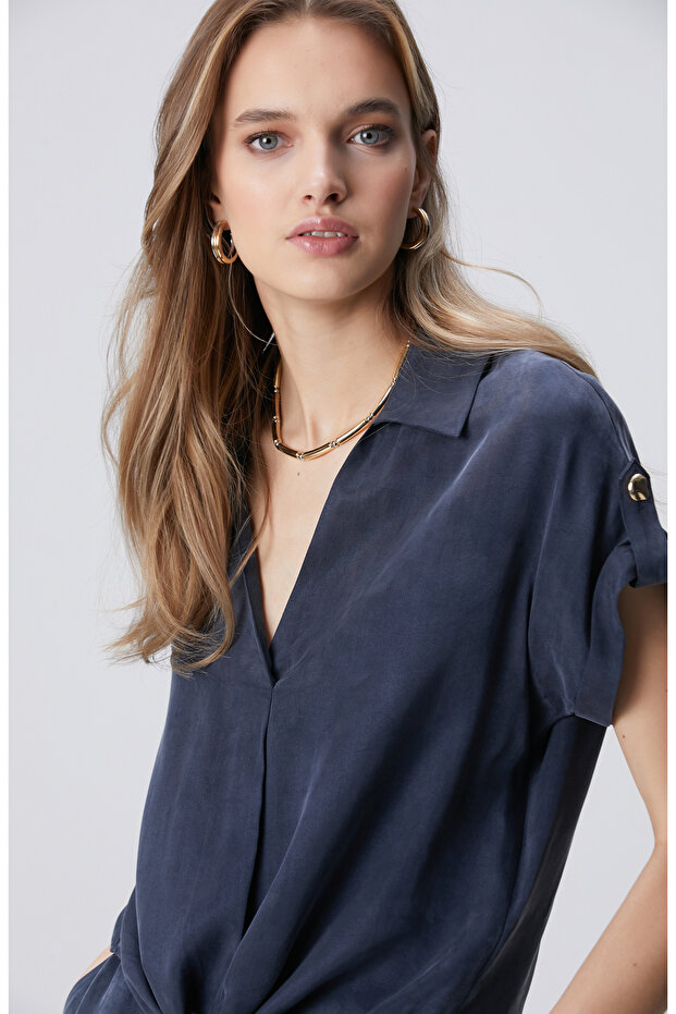 Lacivert Cupro Bluz - 1