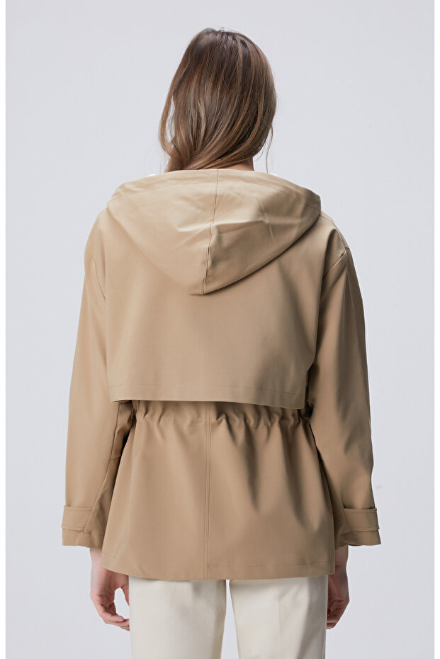 Bej Kapüşonlu Mont - 5