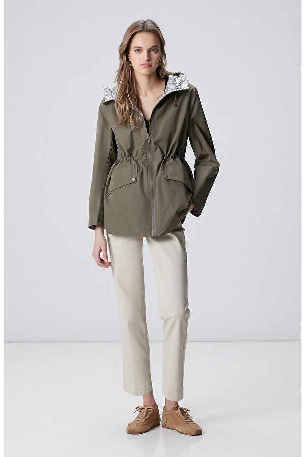 Haki Kapüşonlu Mont - 3