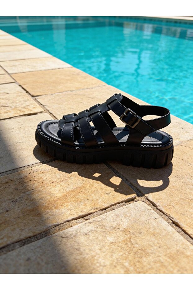 Kadın Deri Kalın Taban Sandalet - 4