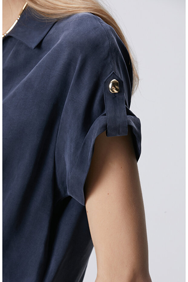 Lacivert Cupro Bluz - 6