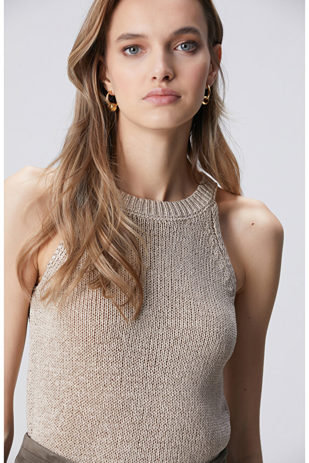 Açık Bej Halter Yaka Triko - 2