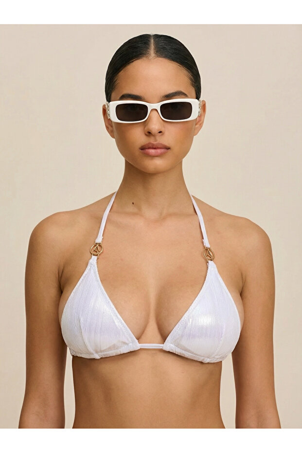 بلوزة بيكيني أساسية للشاطئ، فضية اللون، مقاس متوسط - 2