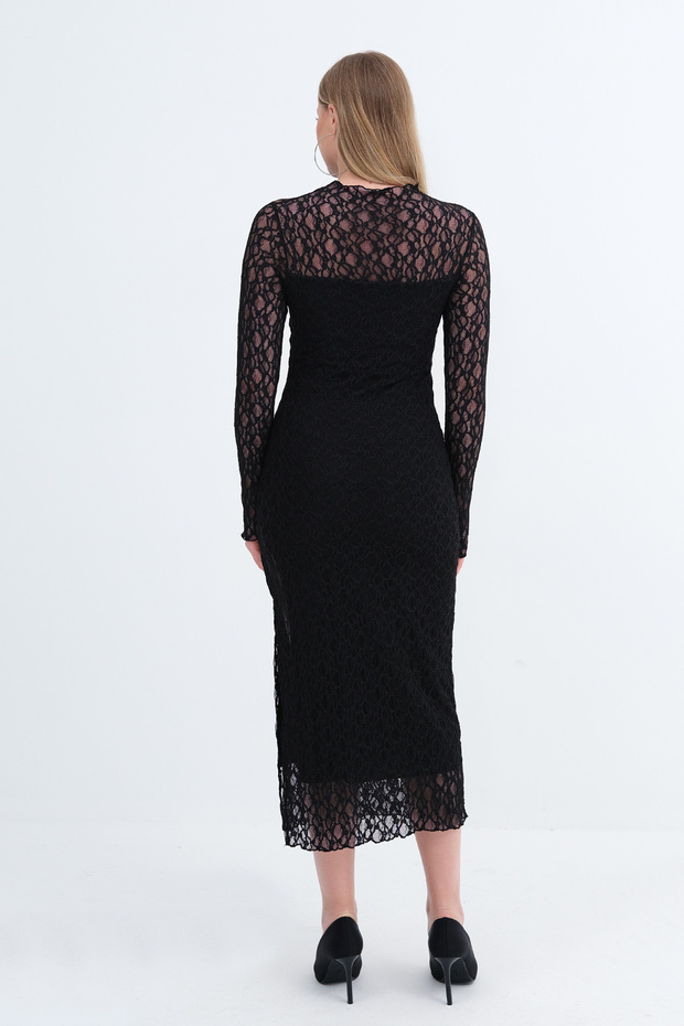 Dik Yaka Dantelli Elbise E18070 - 6