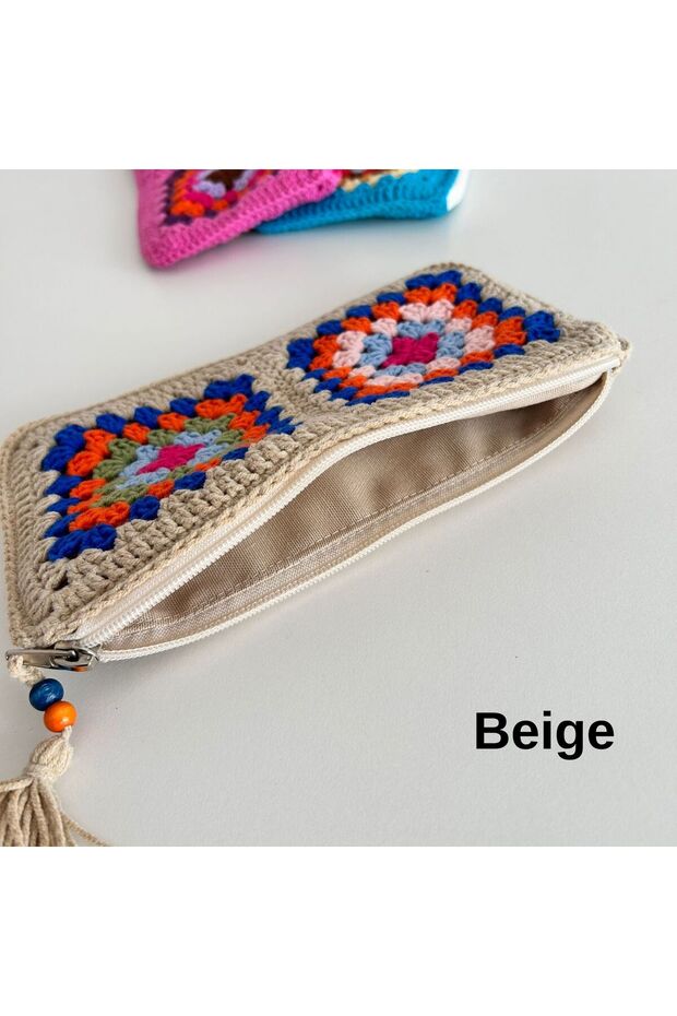 Knitted Women's Wallet 24X13 cm Large Size Zippered Lined Hand Wallet