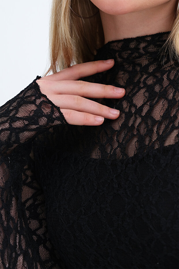 Dik Yaka Dantelli Elbise E18070 - 3