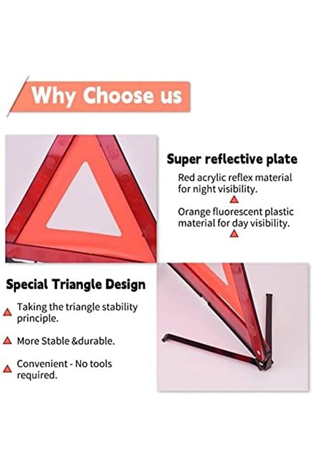 DEDC Warning Triangle, Foldable Safety Triangle, Triple Warning Kit, Warning Triangle Reflector, Roa - 2