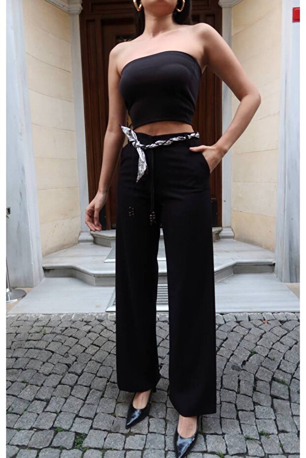 Polyviscose Fabric Belted Pants